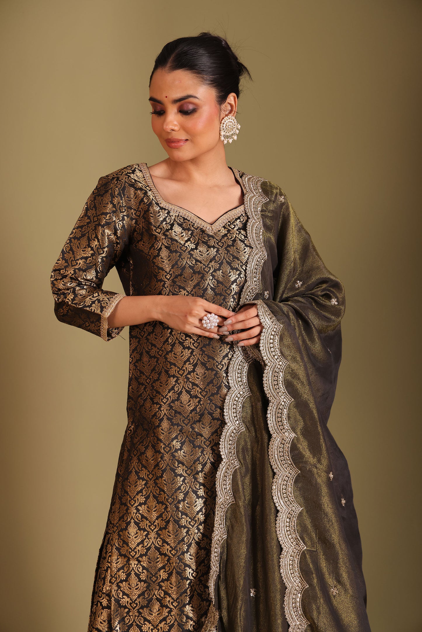 Noorika Black Embroidered Brocade Silk Sharara And Dupatta