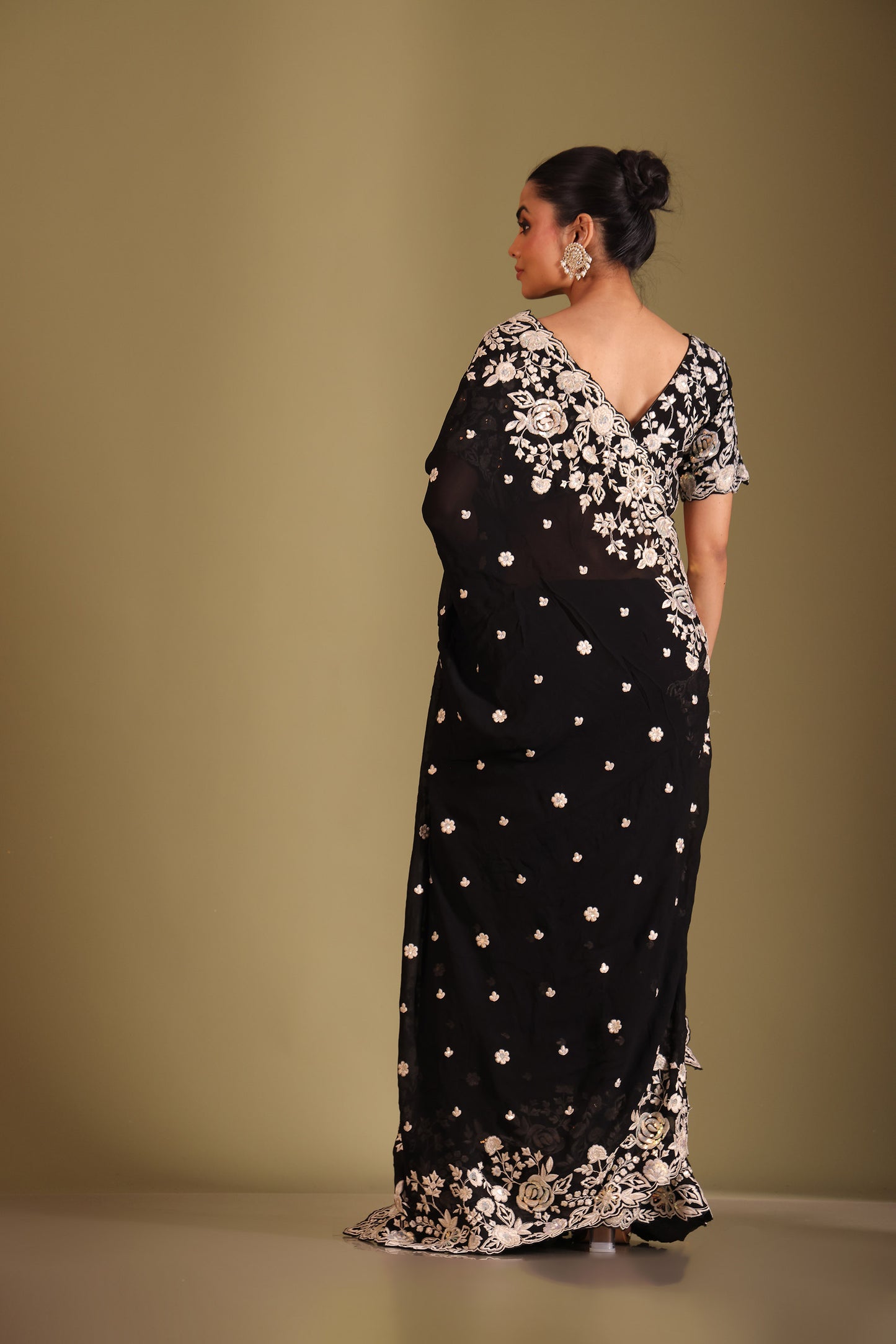 Rooh Black Embroidered Georgette Designer Saree