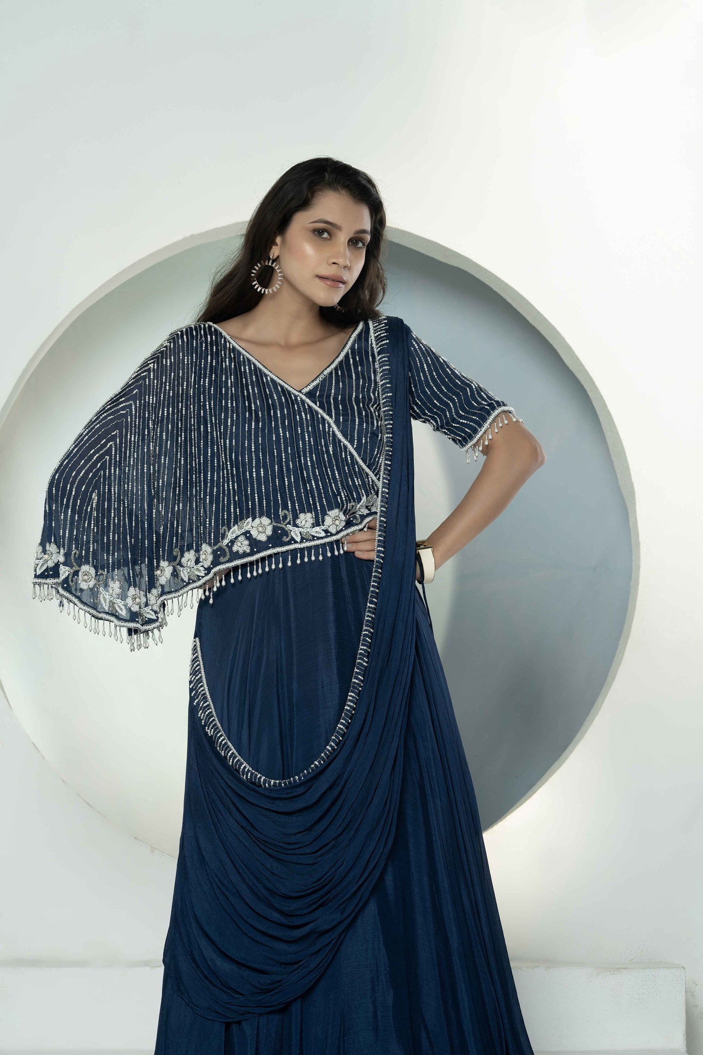 Royal Blue Chinnon Cutdana Gown