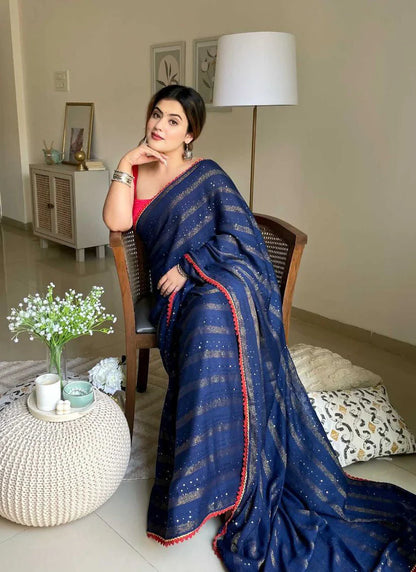 Blue Sapphire Mulmul Saree