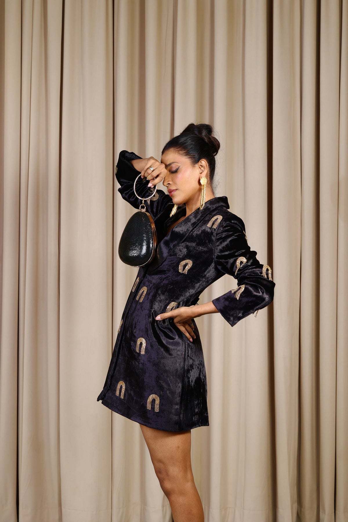 Black Alchemy Hand Embroidered Velvet Blazer Cocktail Dress