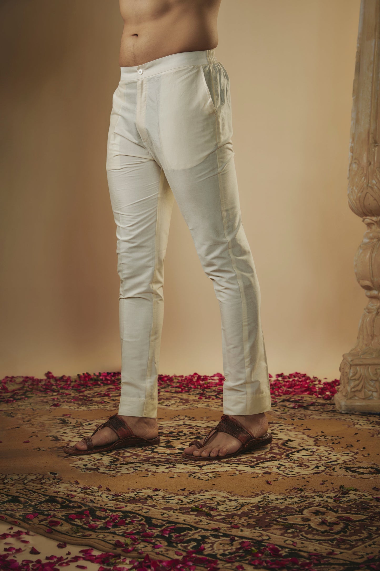 Daisy white digital print splendid silk kurta jacket set.