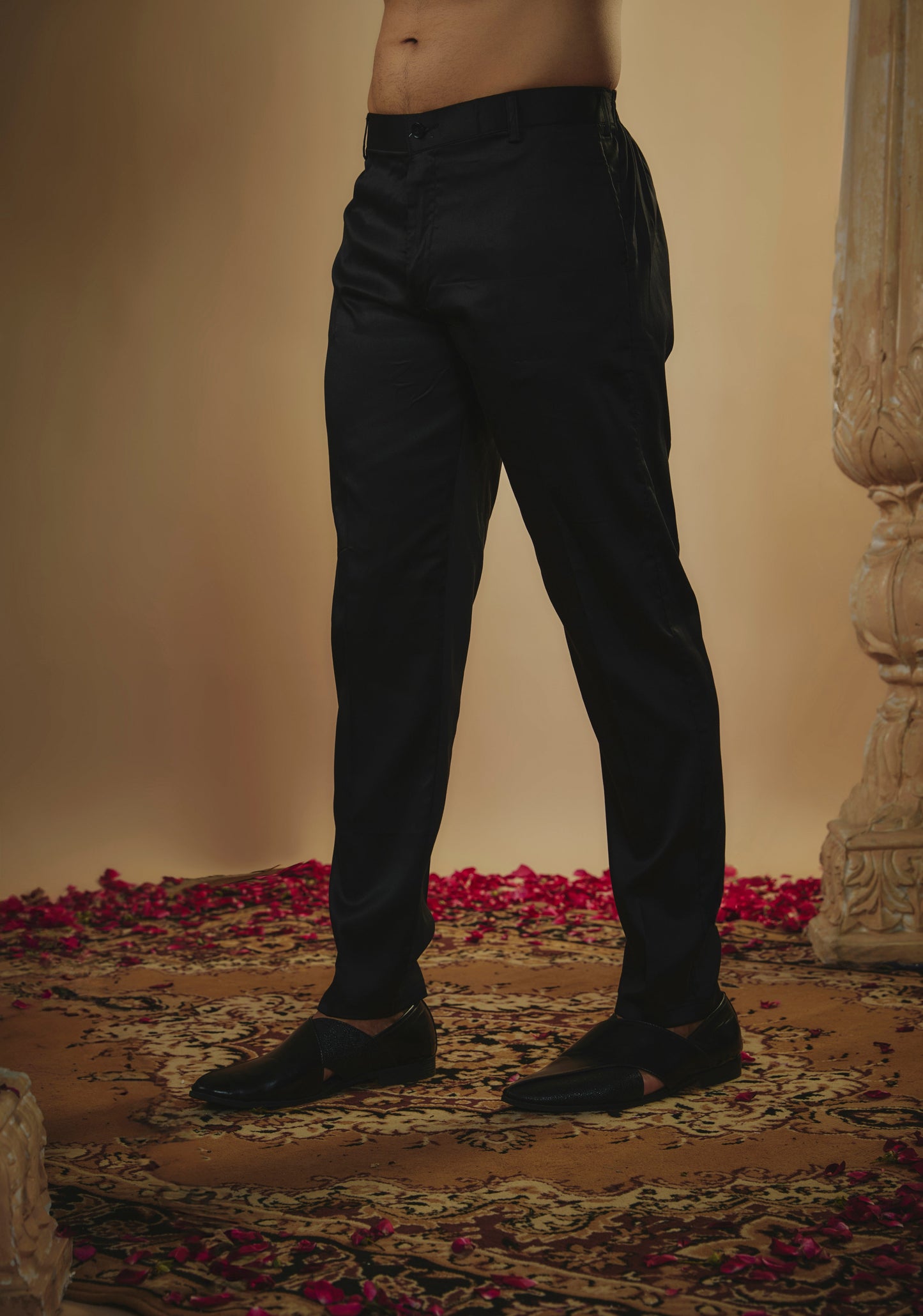 Sable black plain imported resham embroidered open jodhpuri set