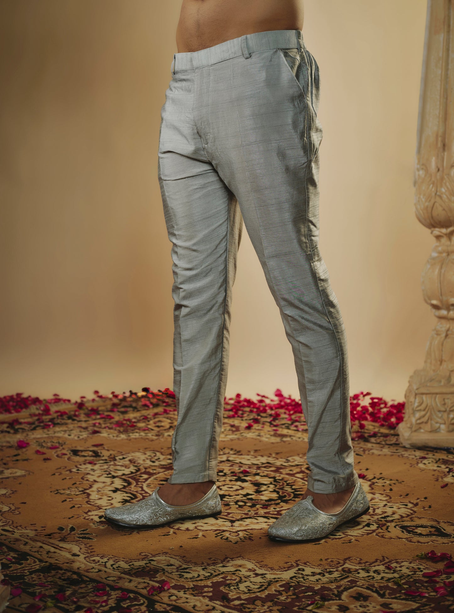 Steel grey art silk all over sequins open-indowestern set