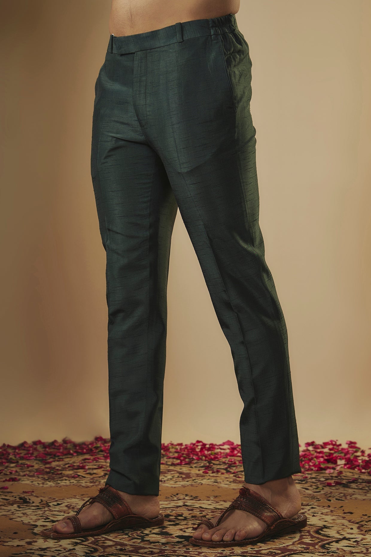 Castleton green art silk digital print open kurta jacket set