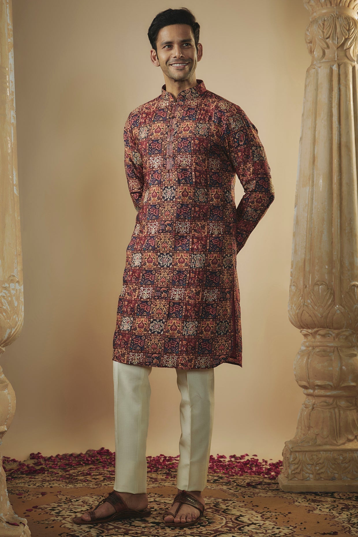 Multicoloured art silk digital print kurta set