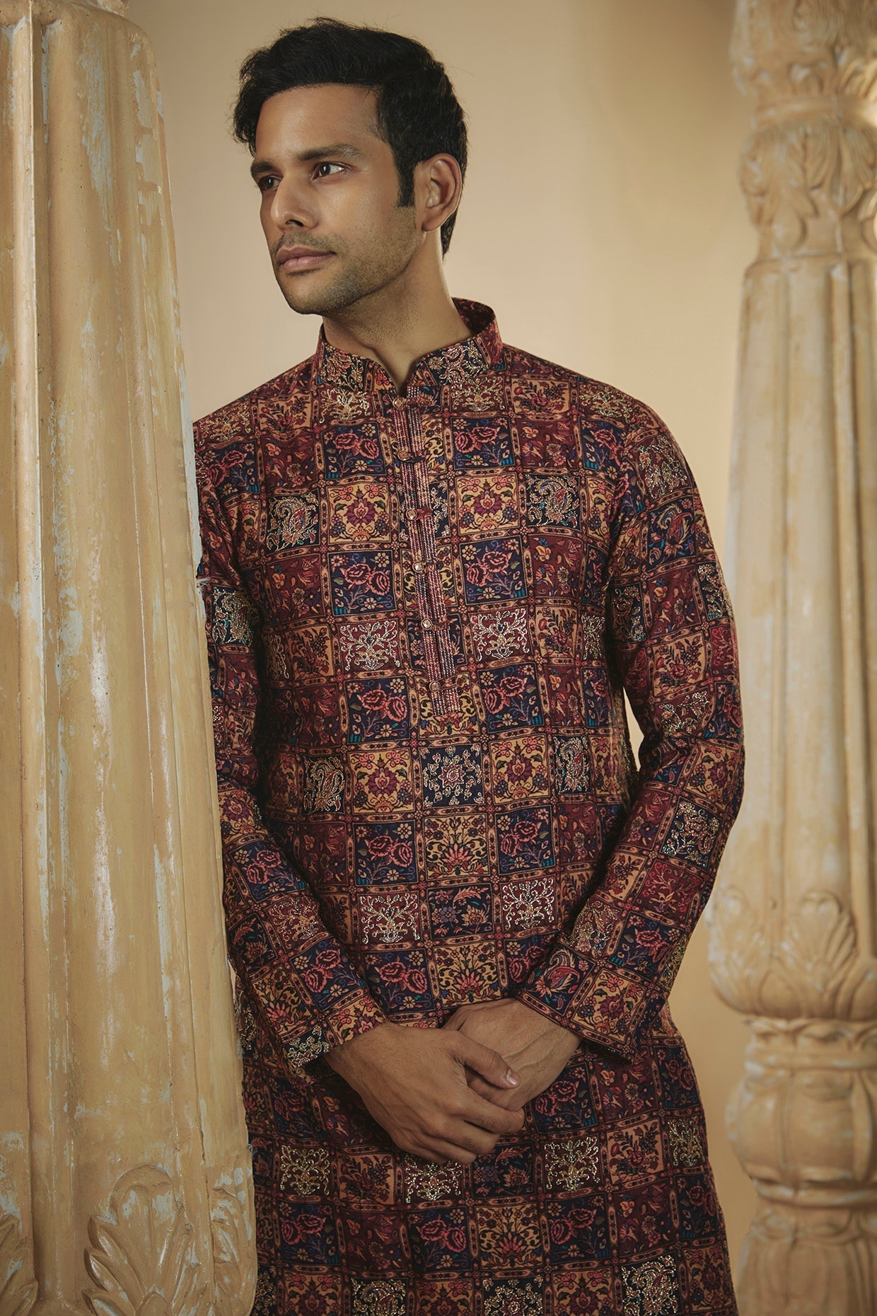 Multicoloured art silk digital print kurta set