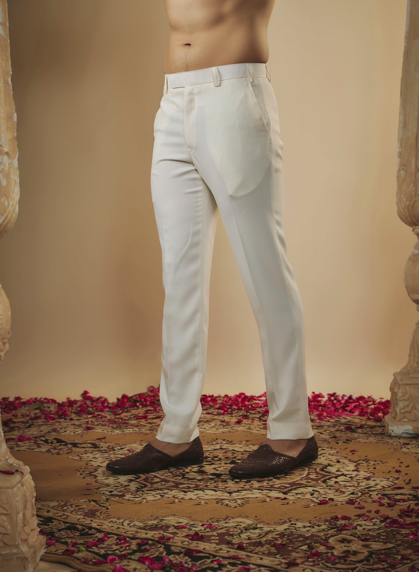 Imported beige white resham work jodhpuri set