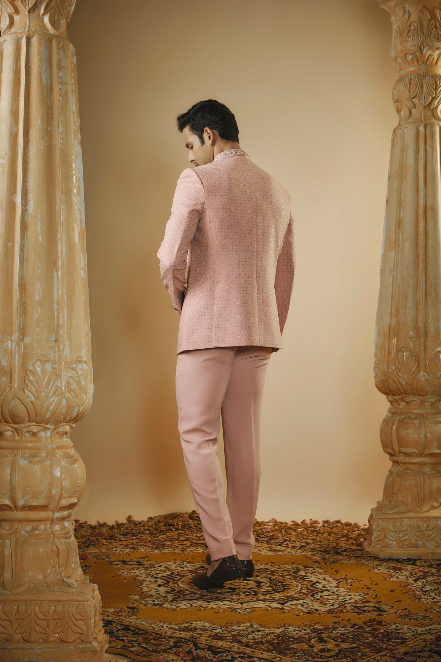 Imported nude pink sequinned jodhpuri set