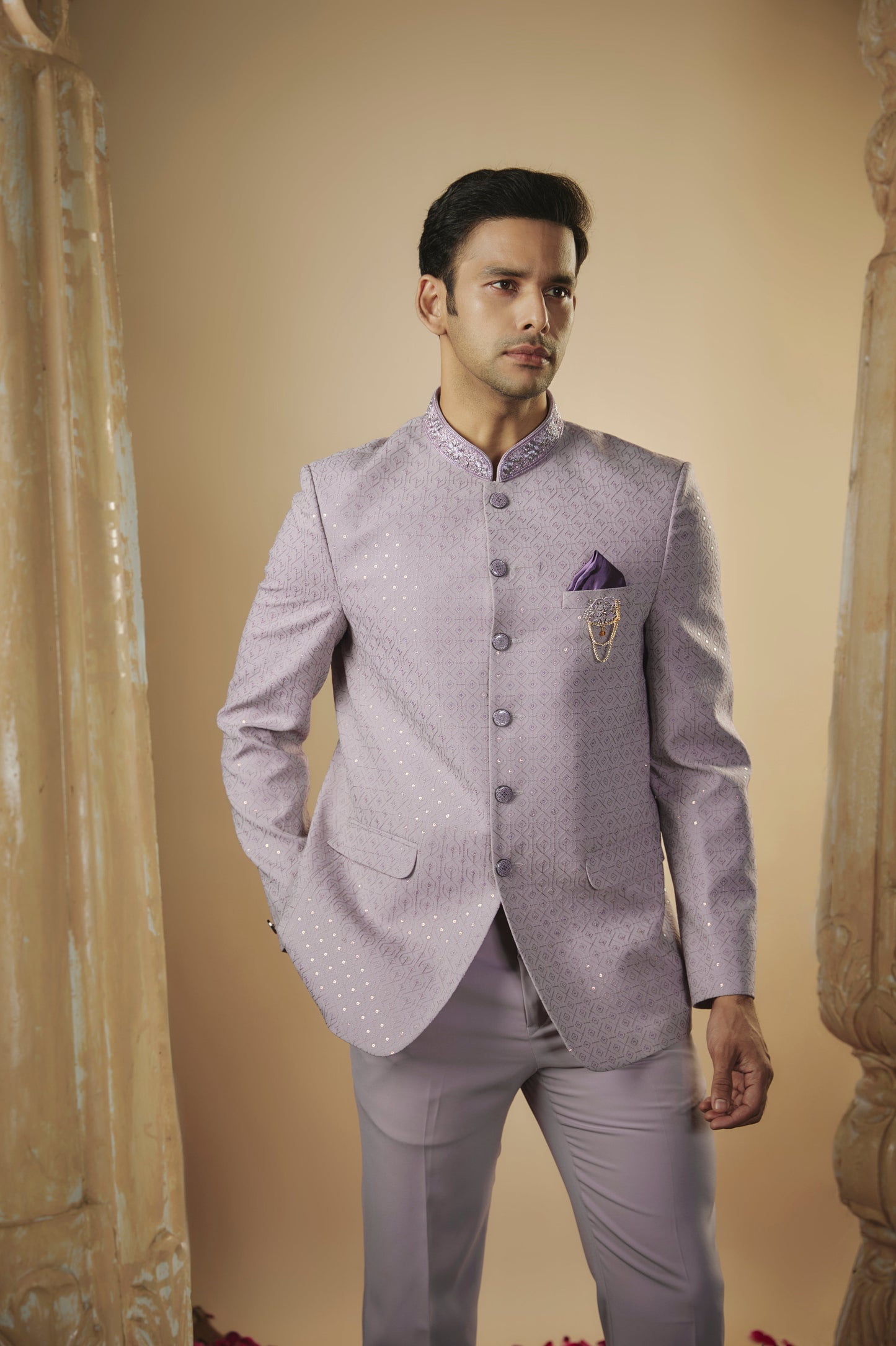 Imported pale lilac sequinned jodhpuri set