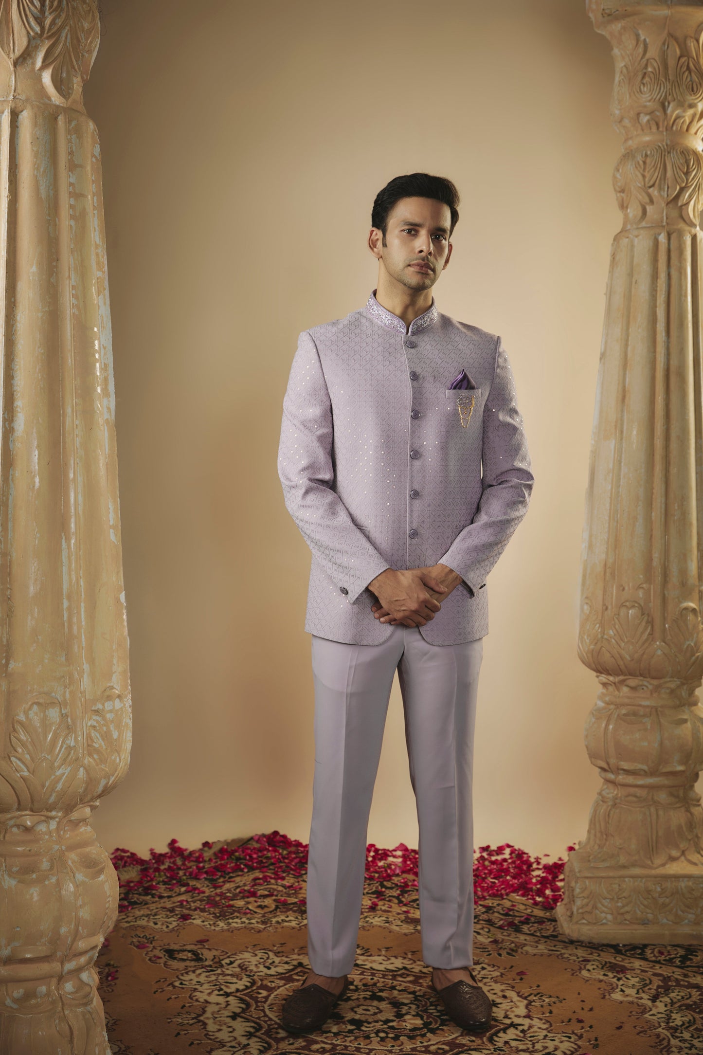Imported pale lilac sequinned jodhpuri set