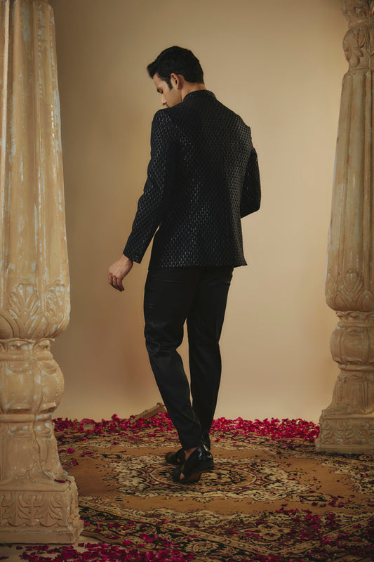 Ink black imported japanese sequinned jodhpuri set