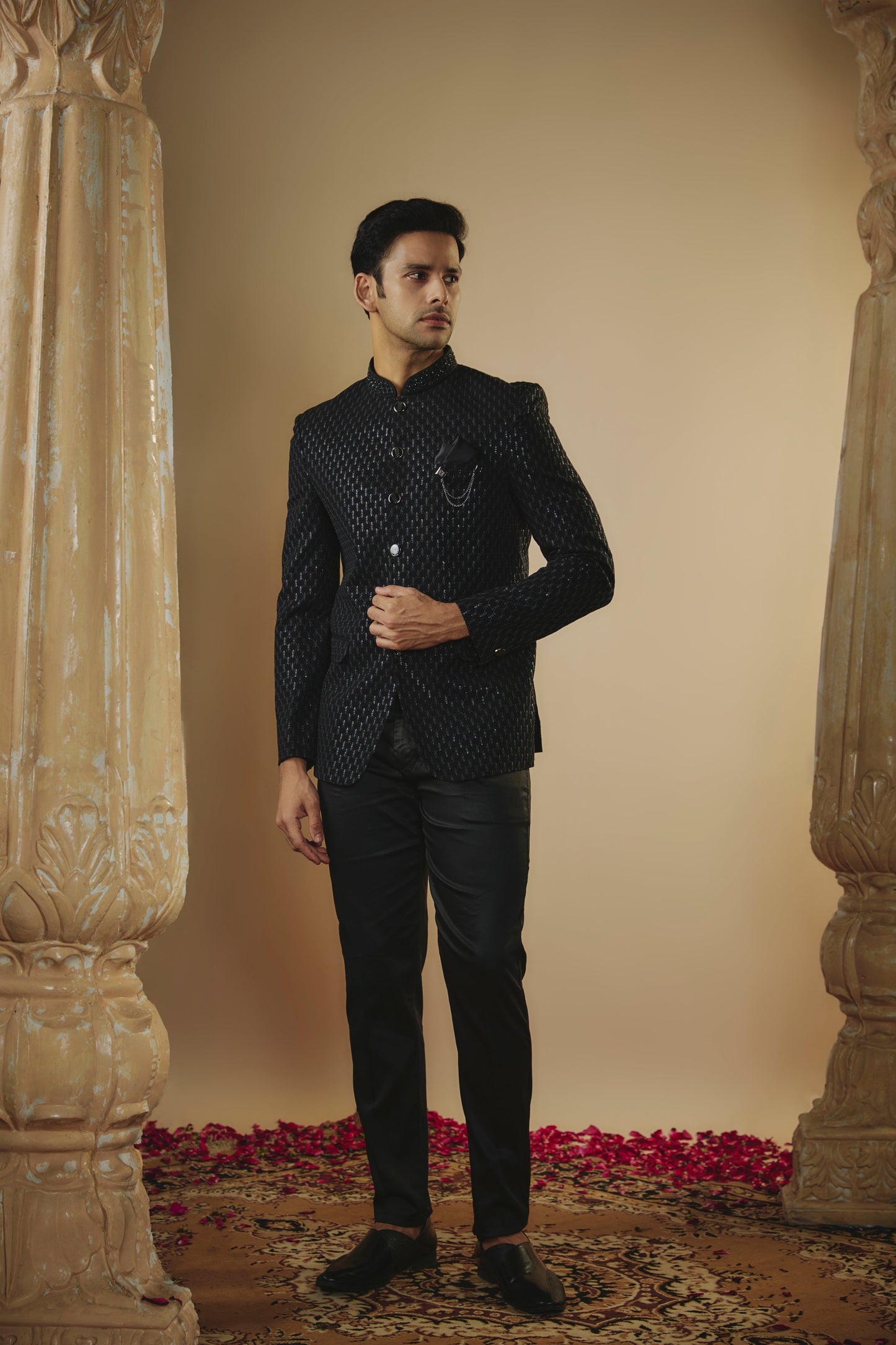Ink black imported japanese sequinned jodhpuri set