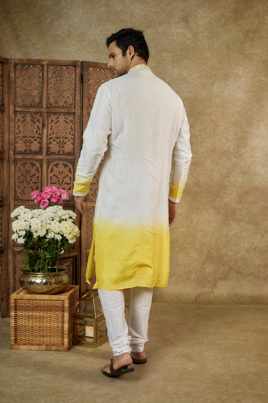 OMBRE LIME WHITE MIRROR AND RESHAM SILK KURTA SET