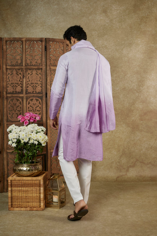OMBRE WHITE LILAC MIRROR AND RESHAM SILK KURTA SET