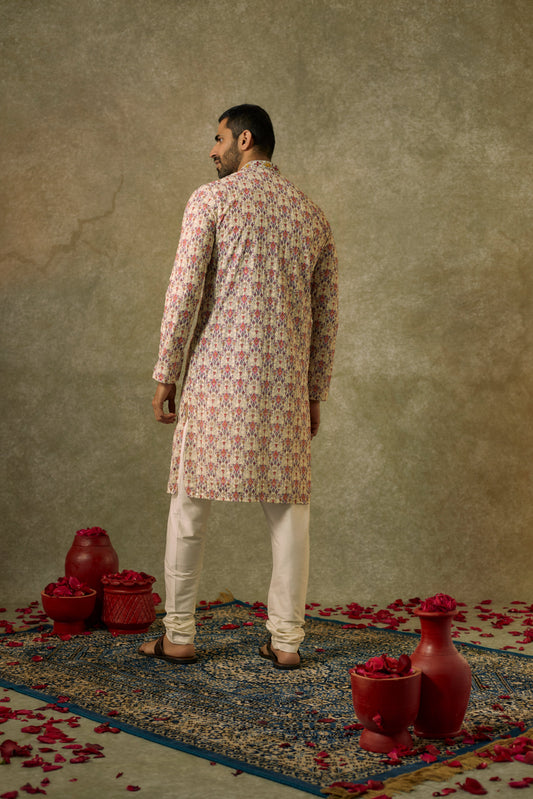 Multicoloured Lucknowi digital print kurta set