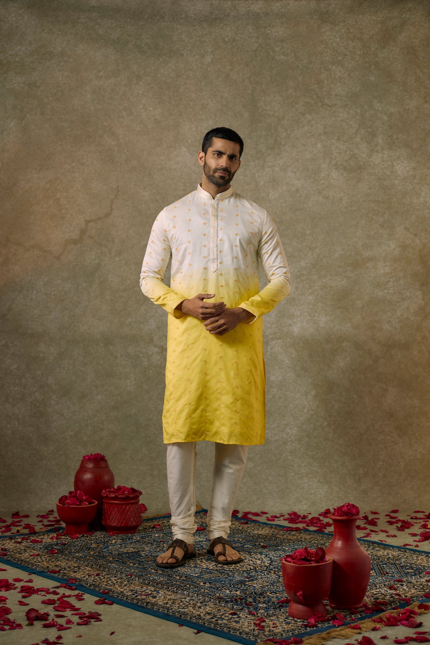 Light Cream Lemon ombre Splendid silk Kurta Set