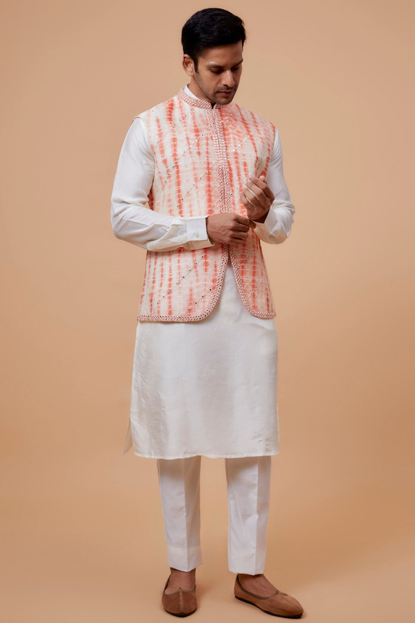 Peach Silk Tie-Dye Bundi Set