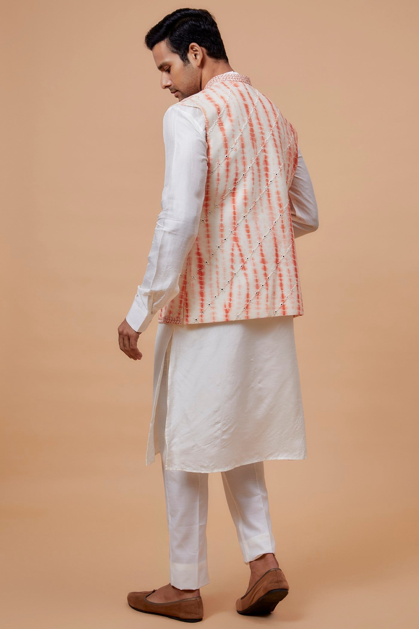 Peach Silk Tie-Dye Bundi Set