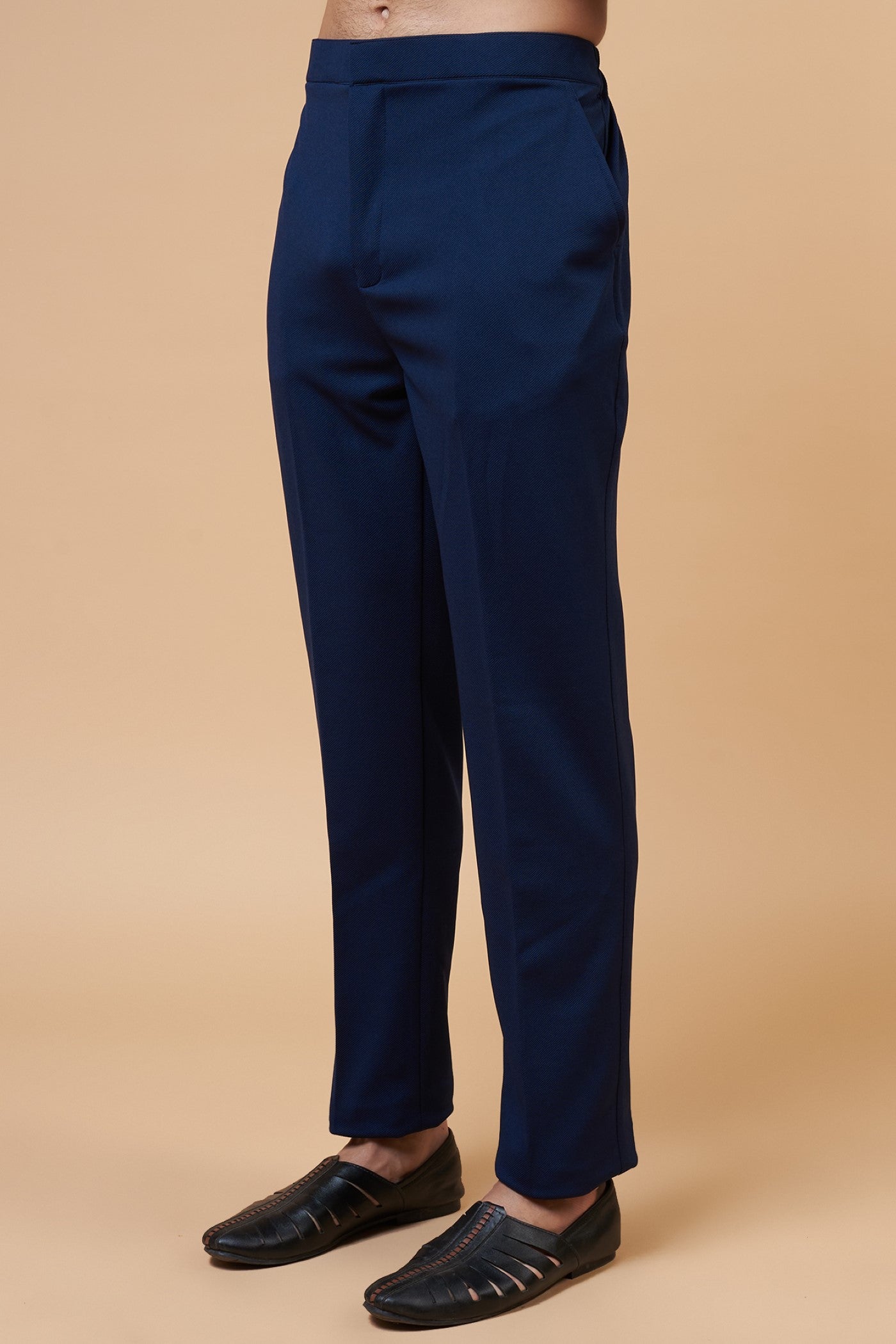 Blue Imported Suiting Embroidered Indowestern Set