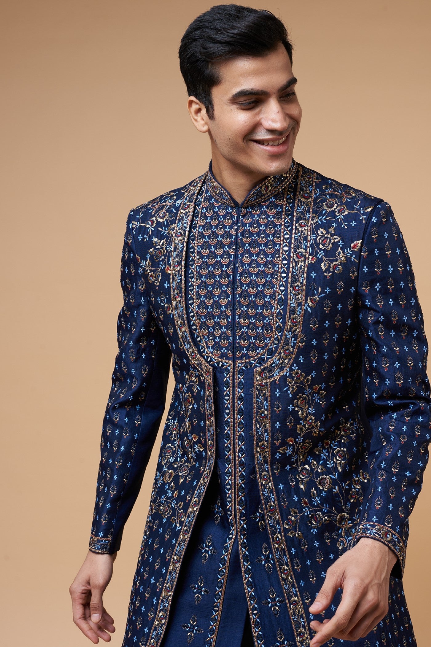 Blue Silk Embroidery Indo-Western Set