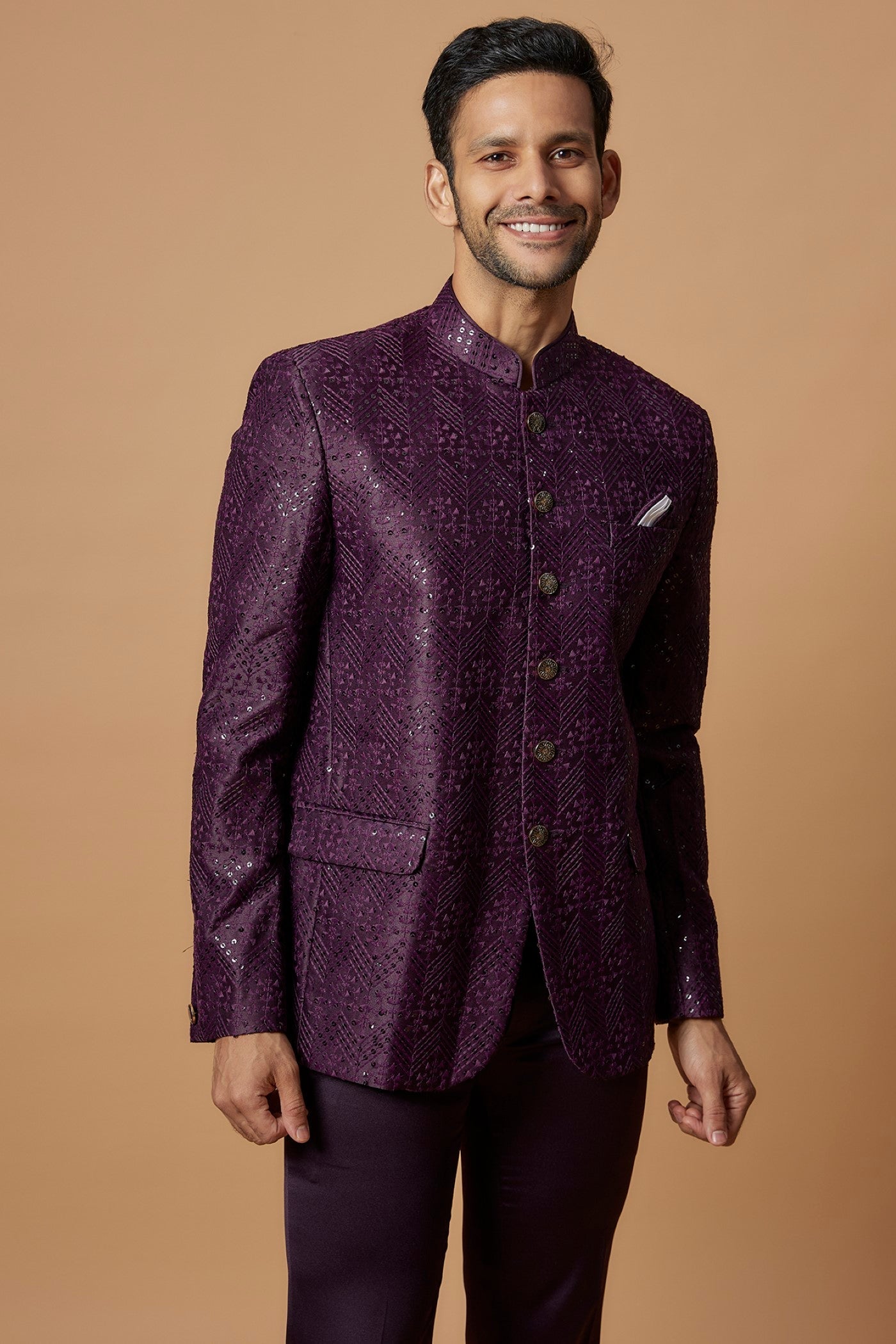 Purple Silk Embroidered Jodhpuri Set