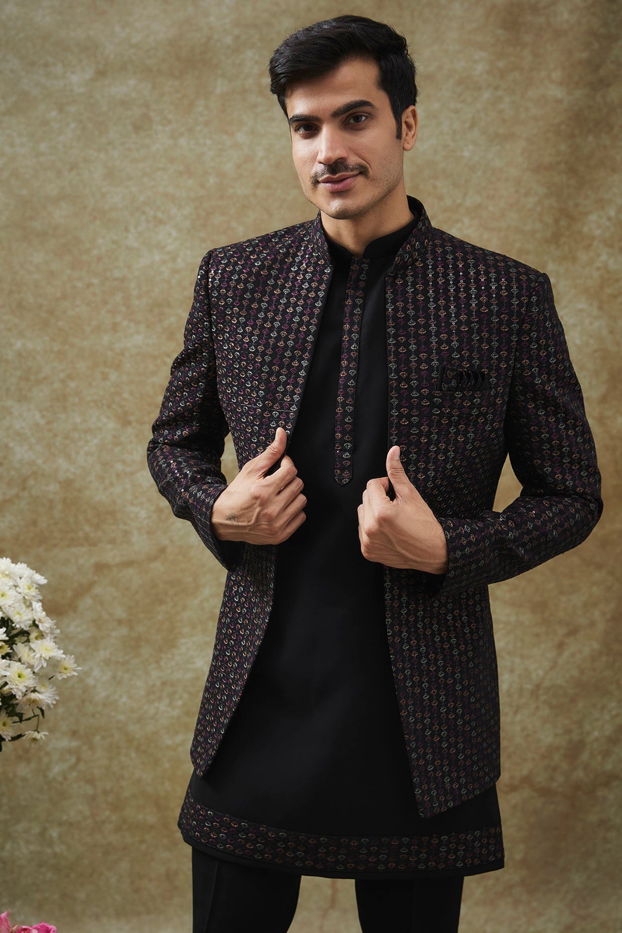 Black Imported Japanese Open Indo western Set