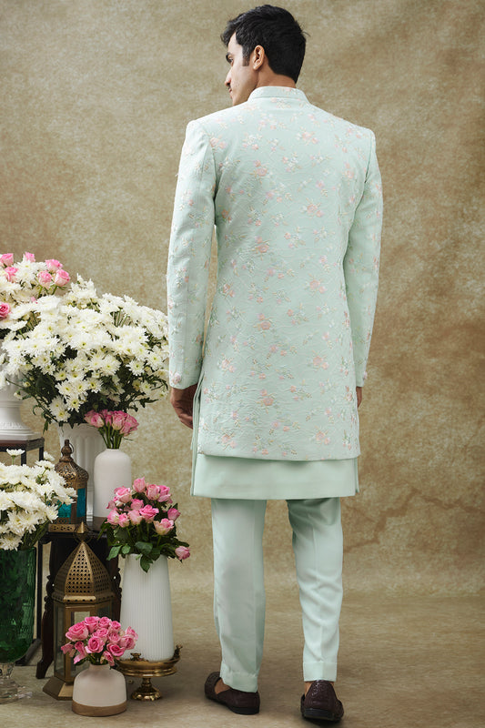 Light Soft Cyan Blue Imported Japanese Indo Western Set