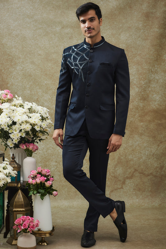 Navy Blue Color Imported Italian Jodhpuri Set