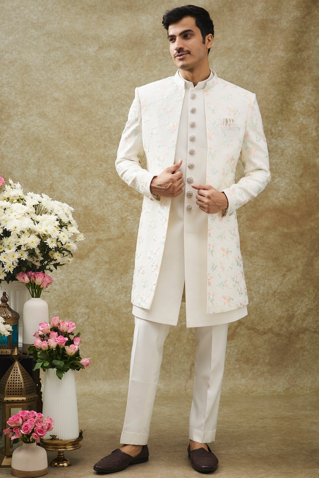 White Imported Japanese Open Indo western Set