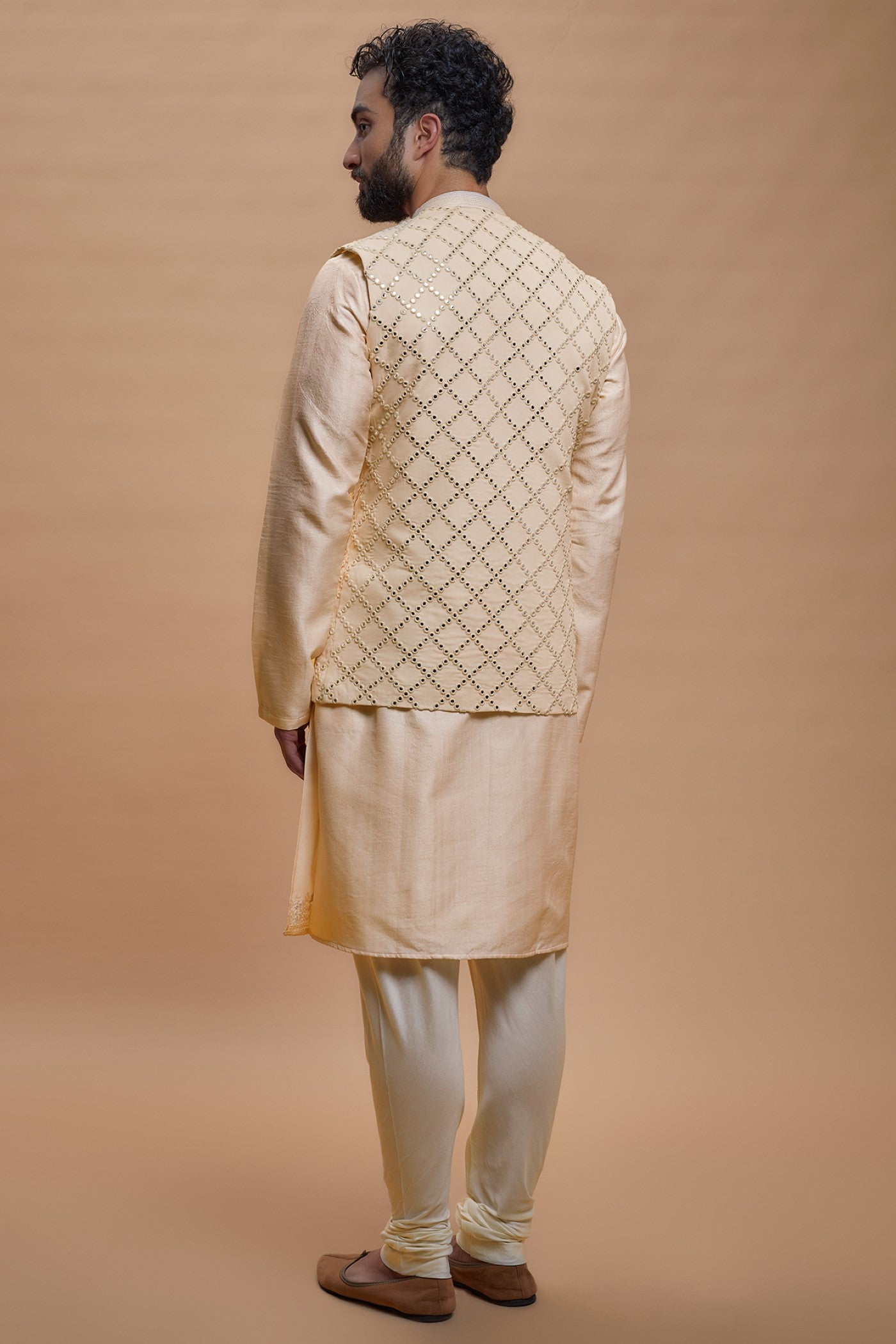 Peach Silk Embroidered Indo-Western Set