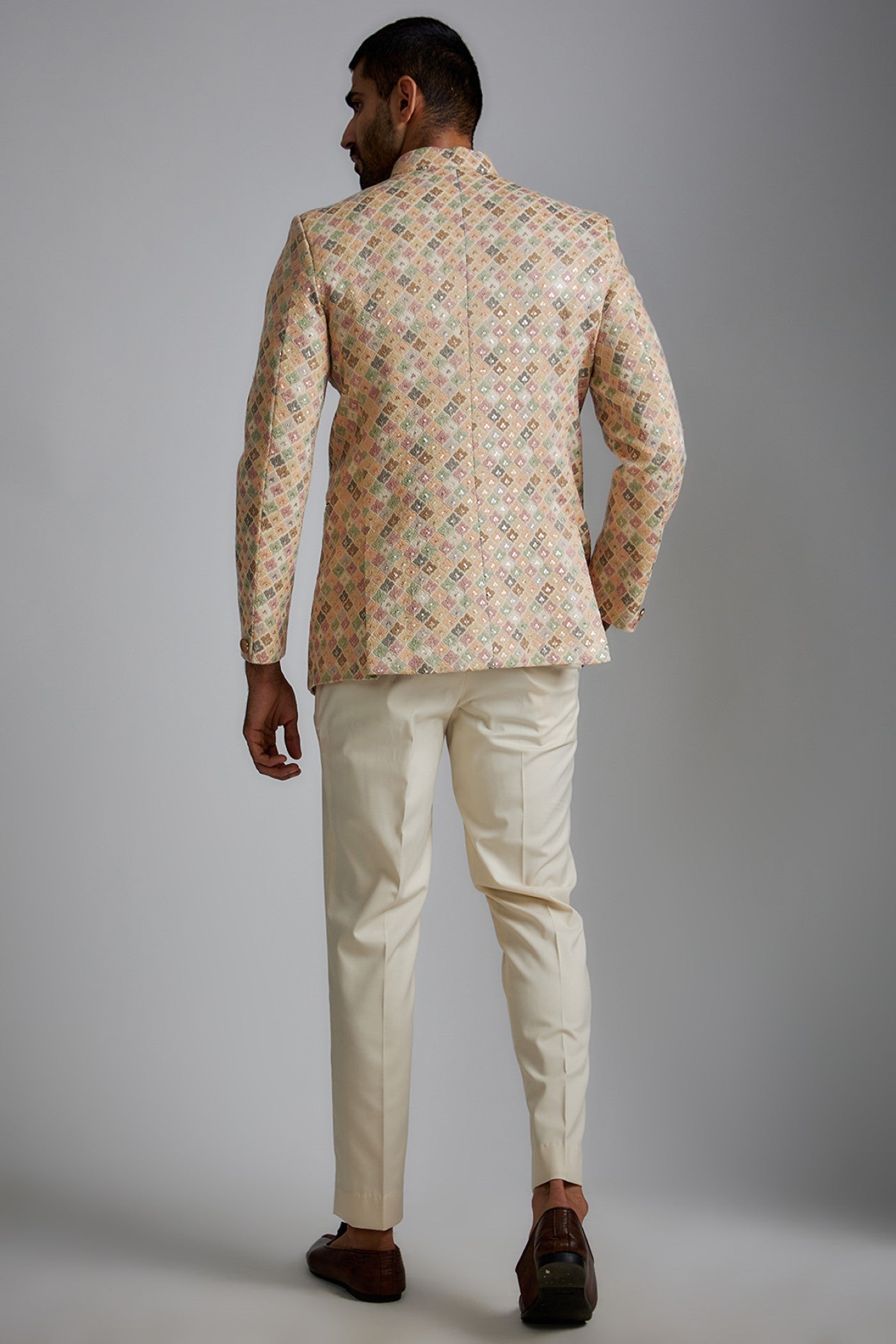 Gold Silk Embroidered Bandhgala Jacket Set