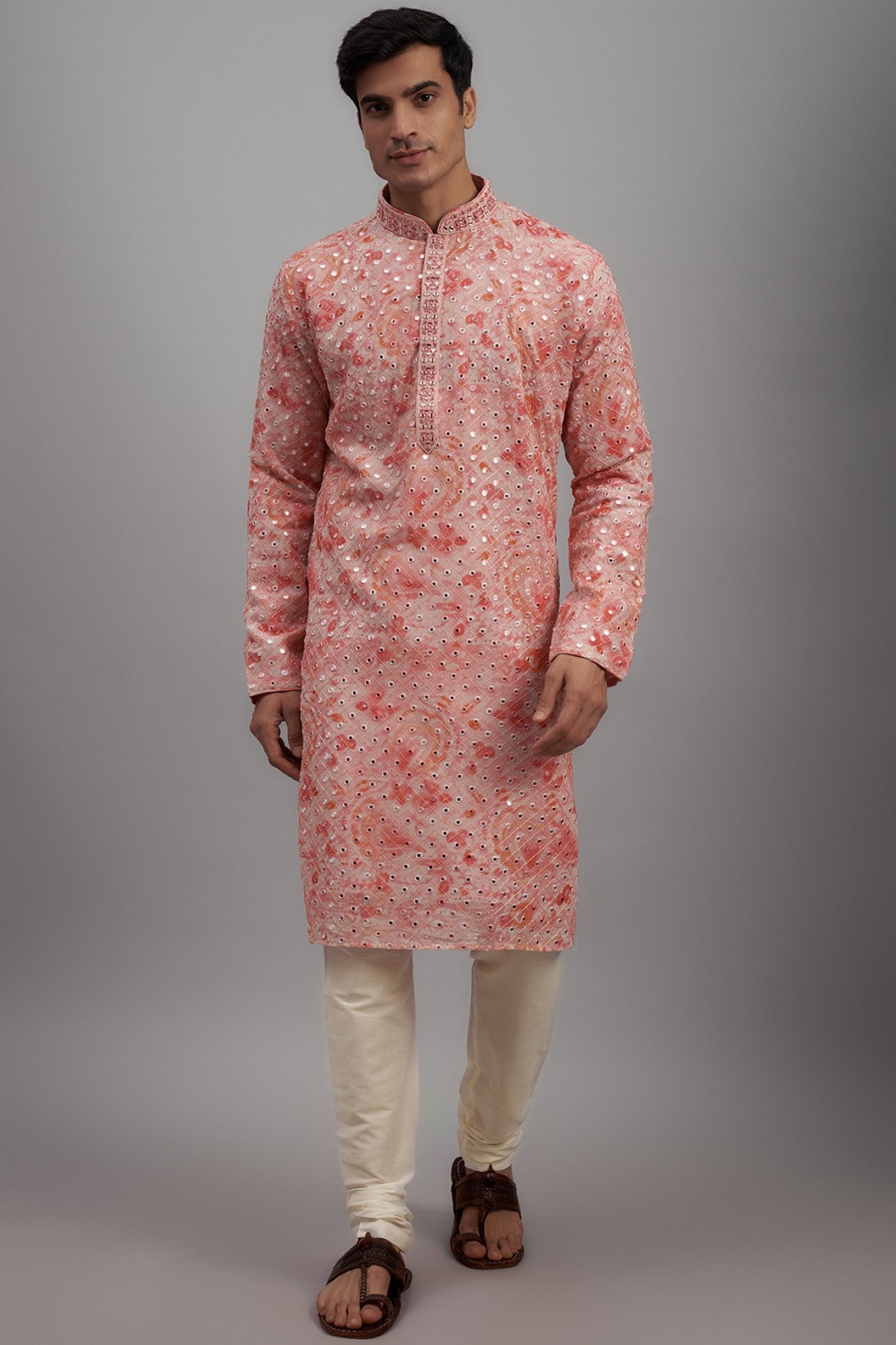 Pink Georgette Printed & Embroidered Kurta Set
