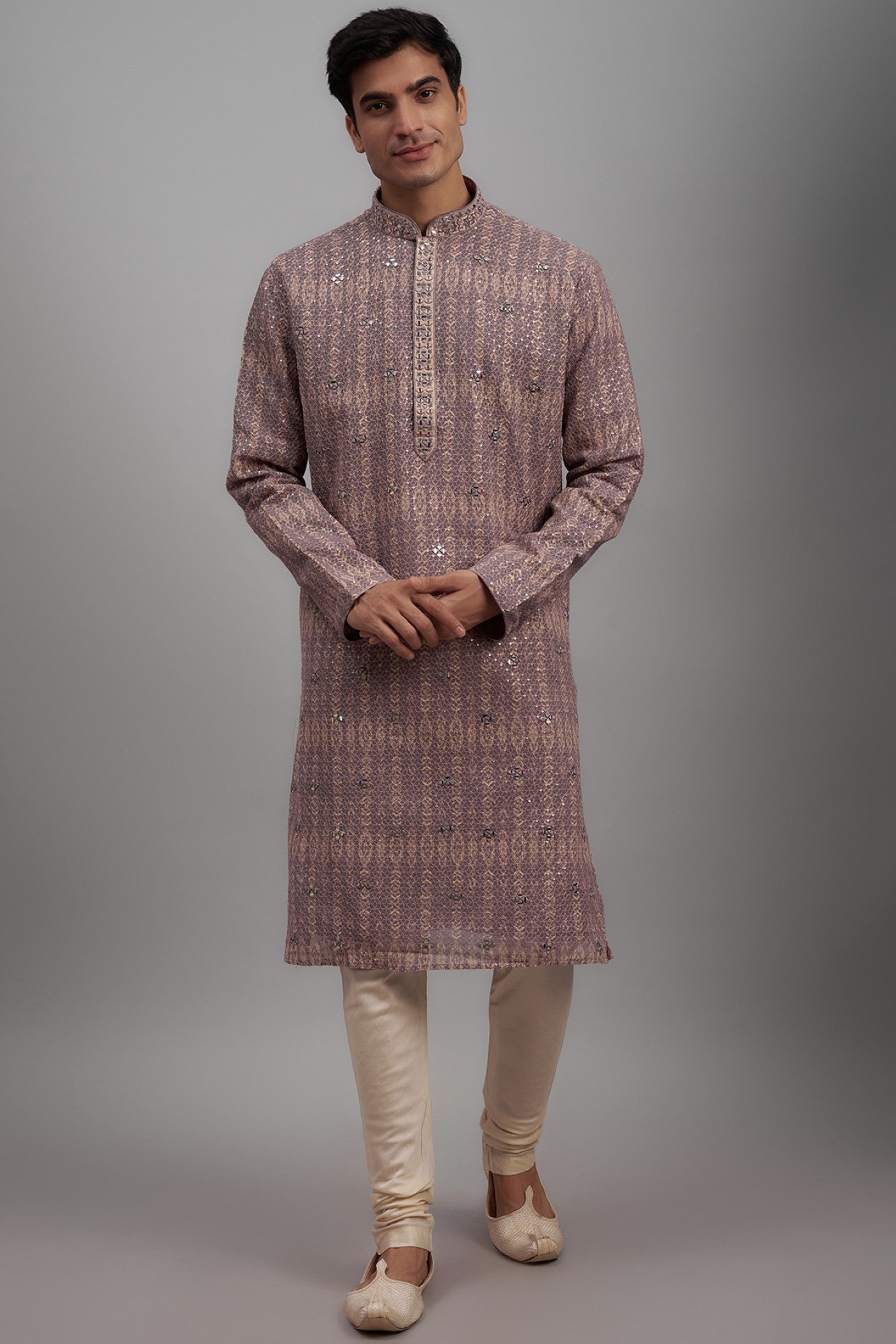 Lilac Georgette Printed & Embroidered Kurta Set