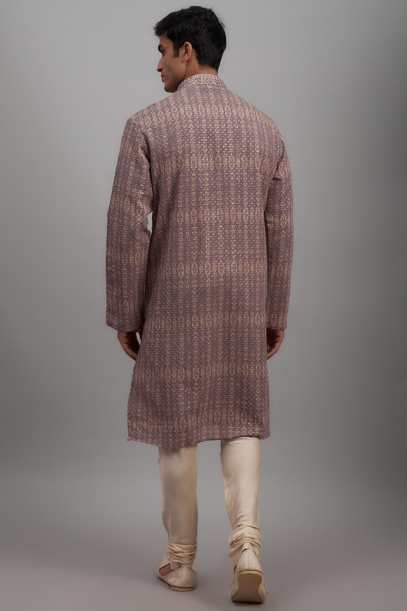 Lilac Georgette Printed & Embroidered Kurta Set