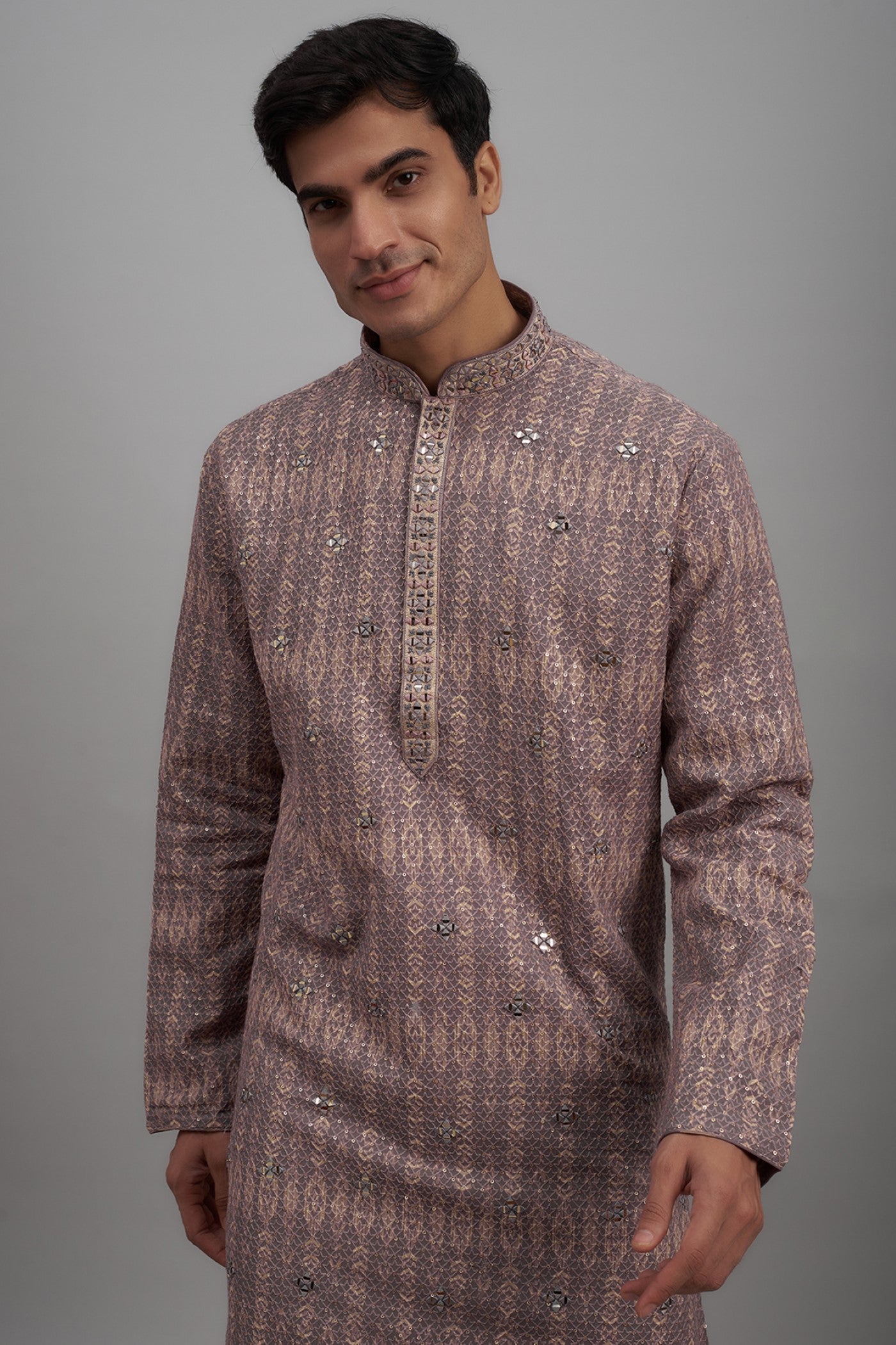 Lilac Georgette Printed & Embroidered Kurta Set