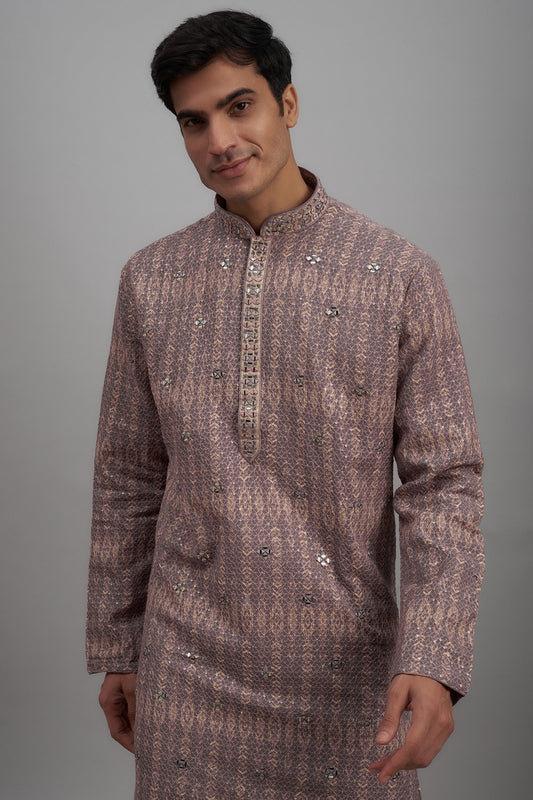 Lilac Georgette Printed & Embroidered Kurta Set