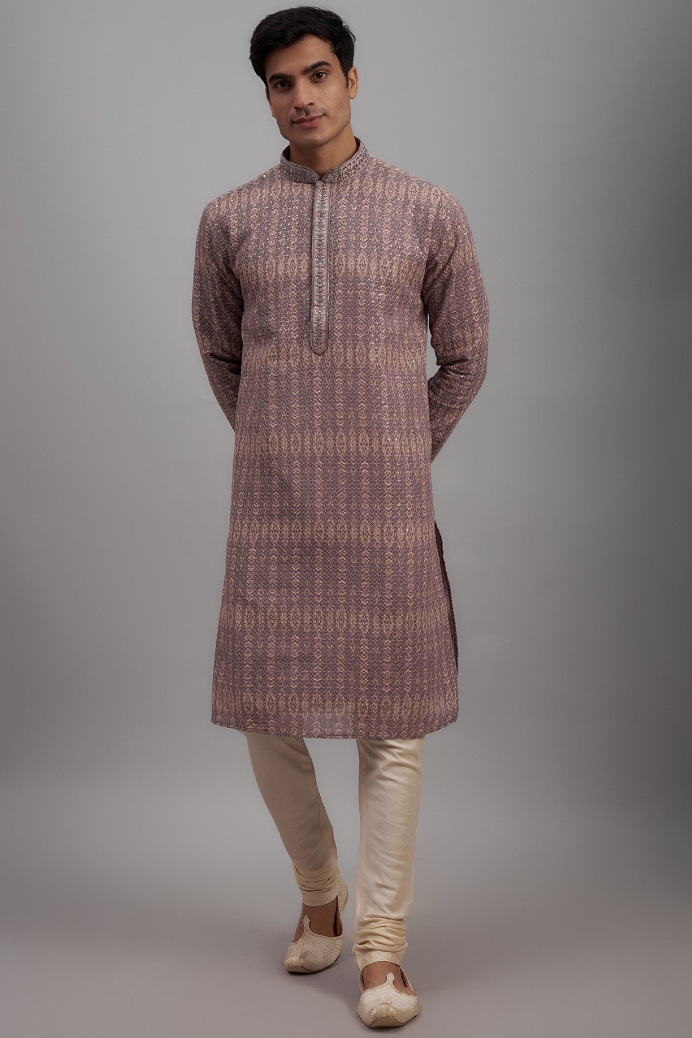 Lilac Georgette Printed & Embroidered Kurta Set