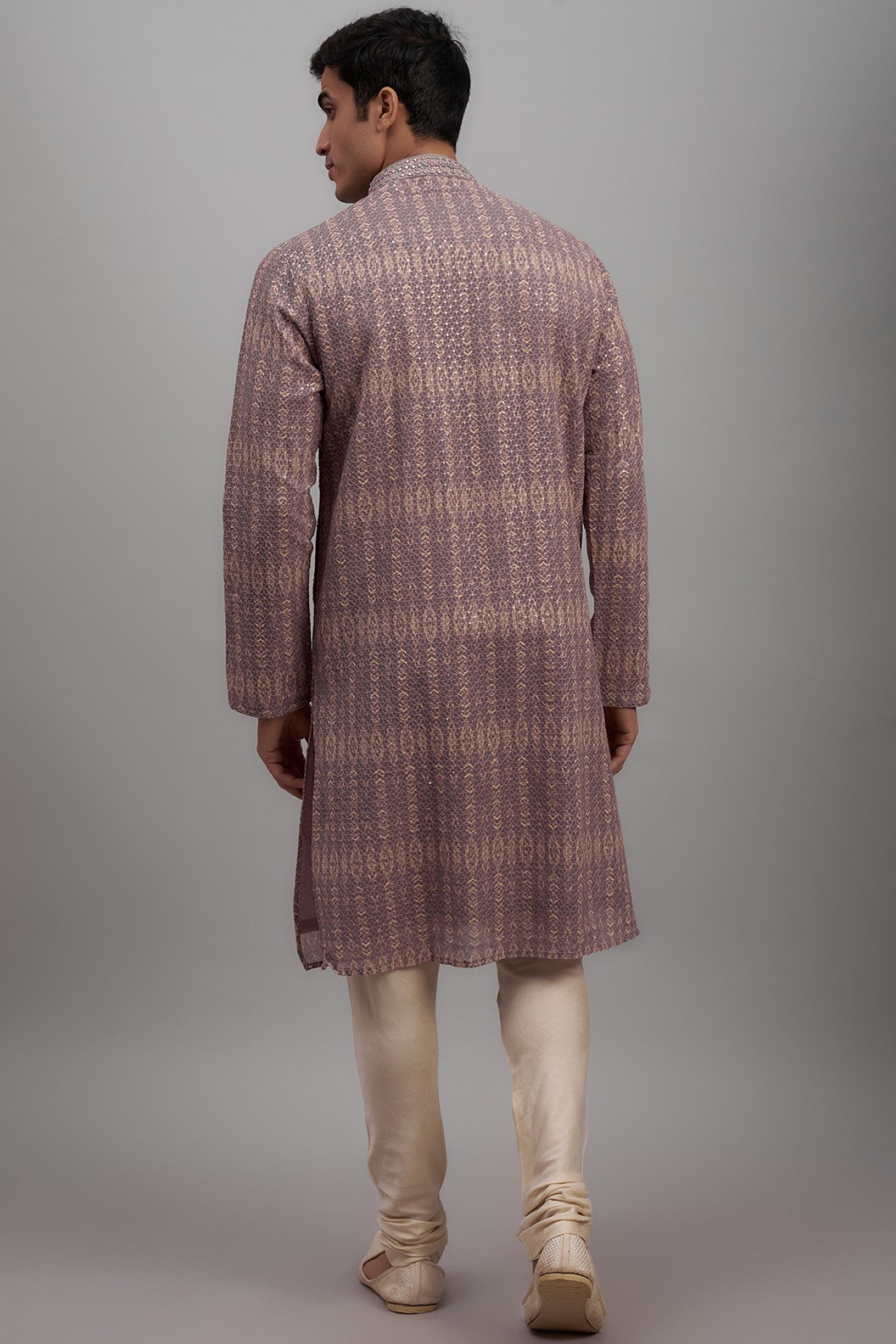 Lilac Georgette Printed & Embroidered Kurta Set