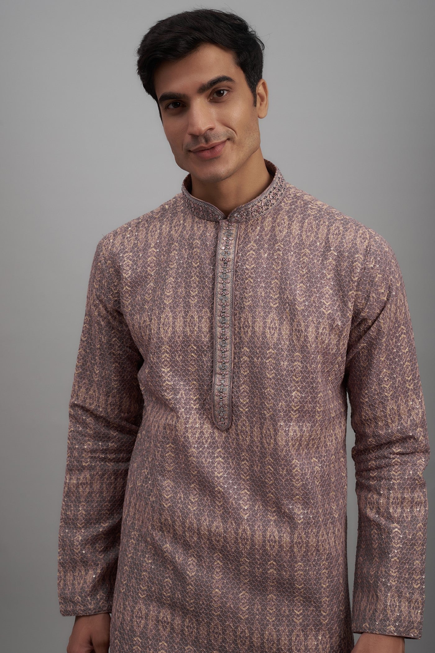 Lilac Georgette Printed & Embroidered Kurta Set