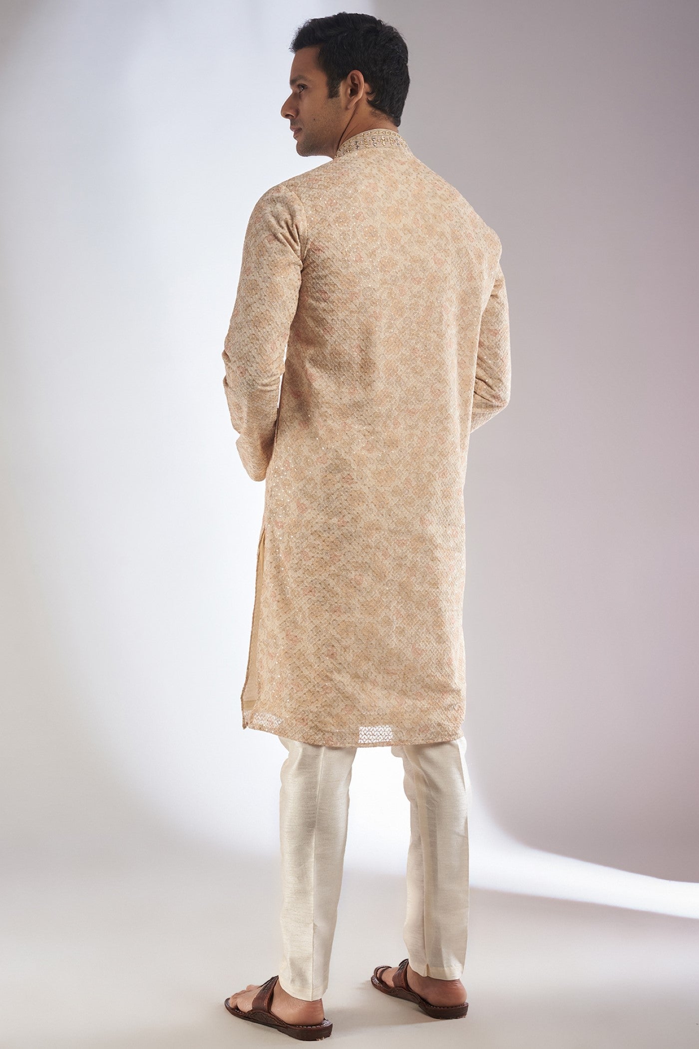 Peach Silk Embroidered Kurta Set