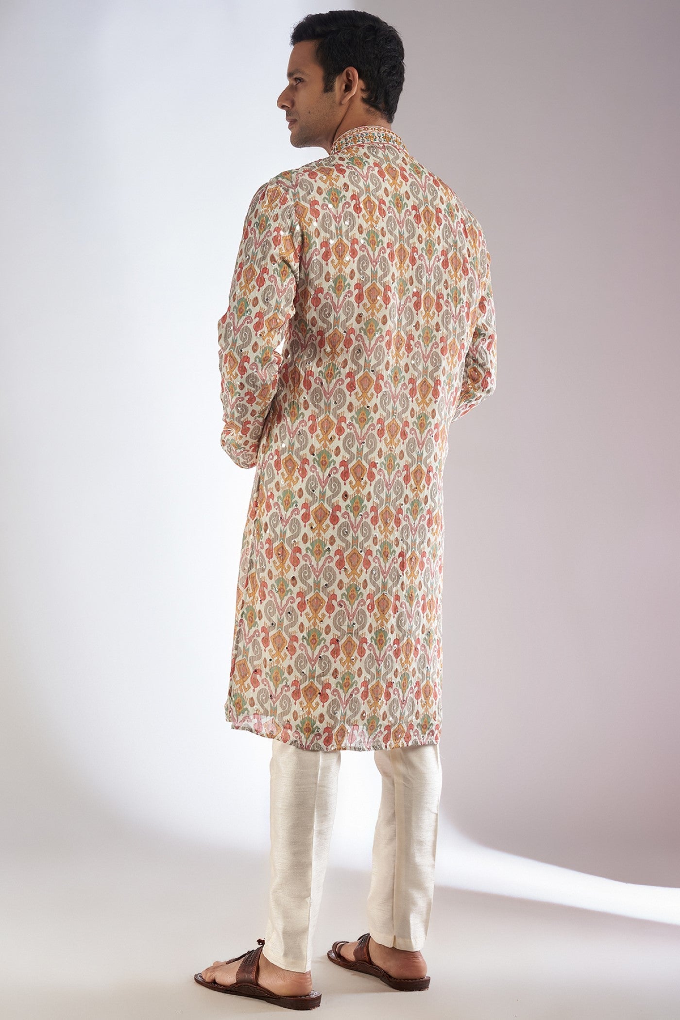 Pista Silk Printed & Embroidered Kurta Set