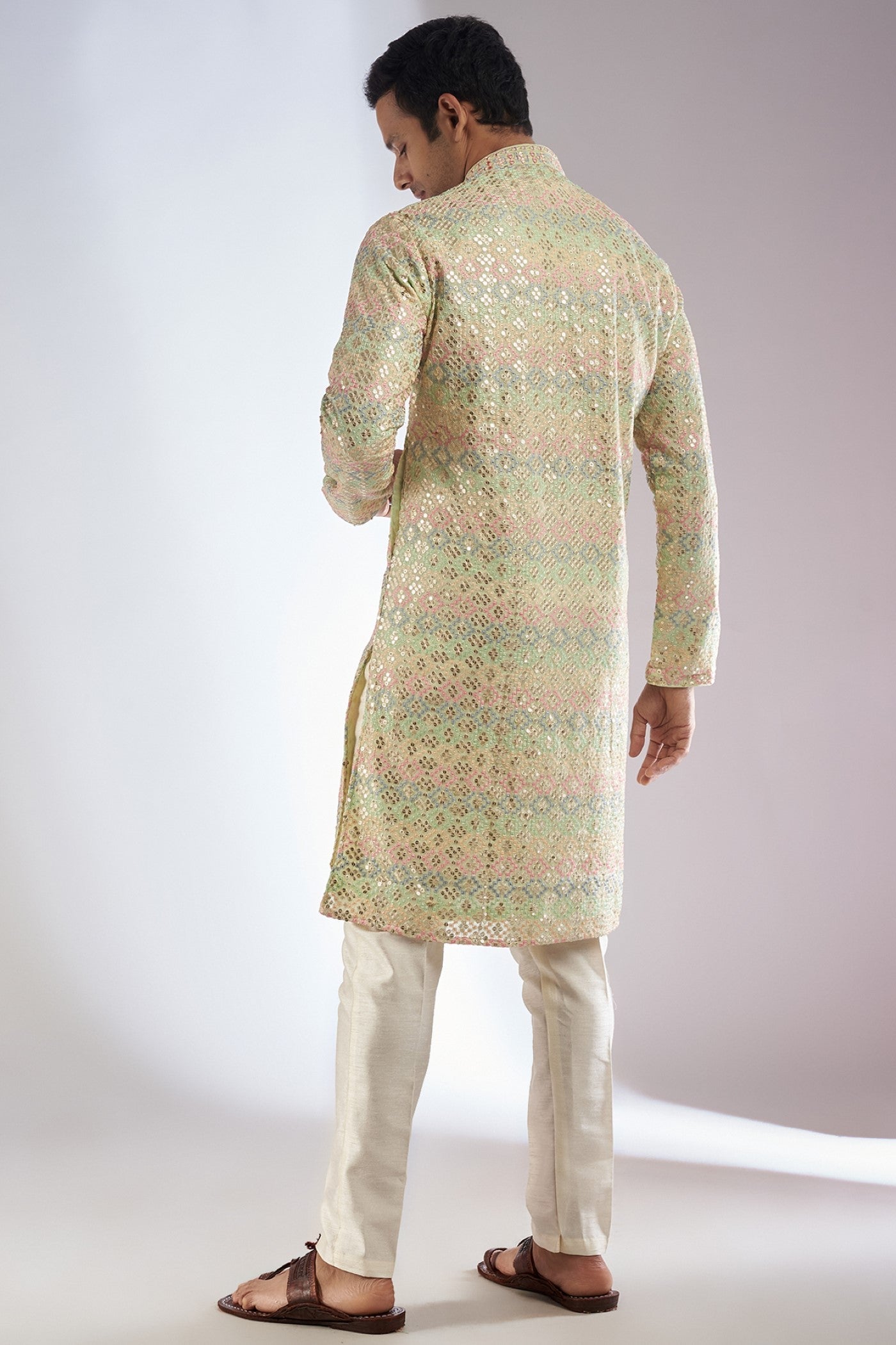 Gold Silk Embroidered Kurta Set