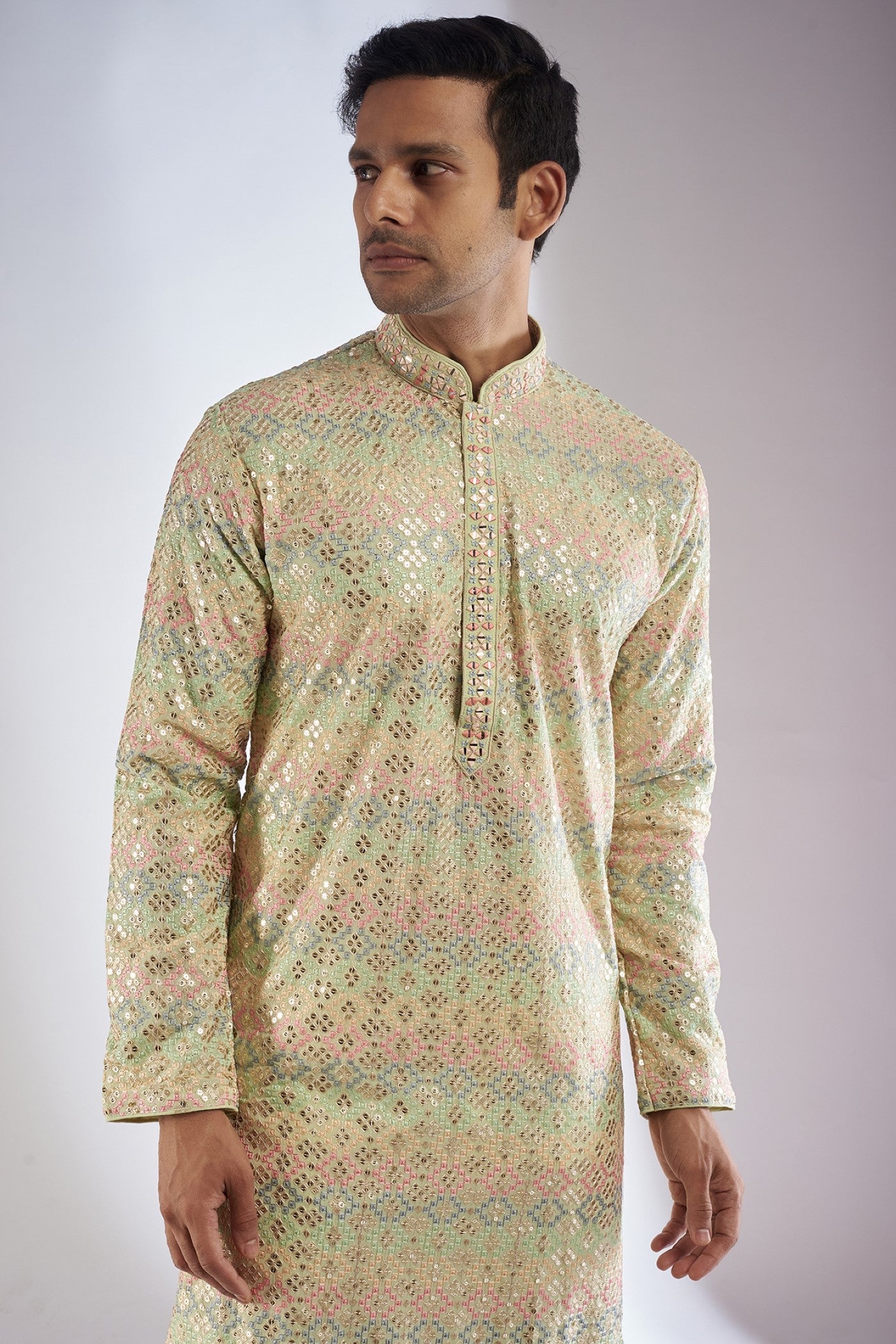 Gold Silk Embroidered Kurta Set