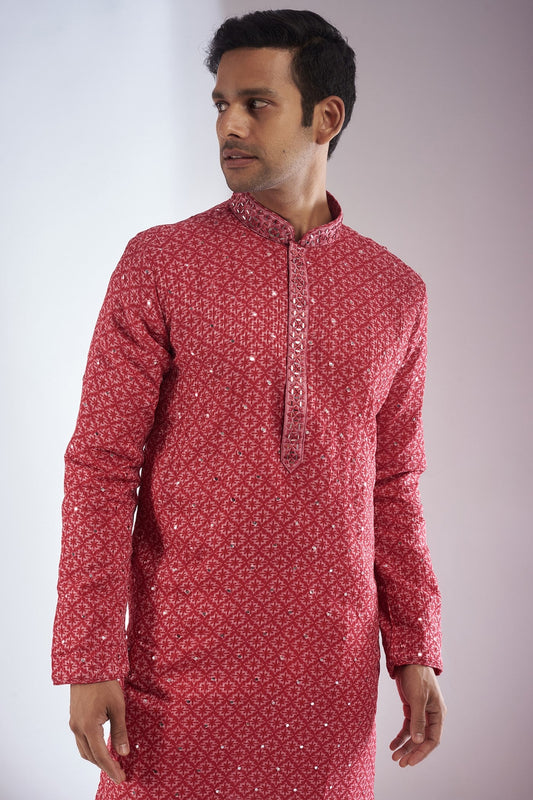 Pink Silk Embroidered Kurta Set