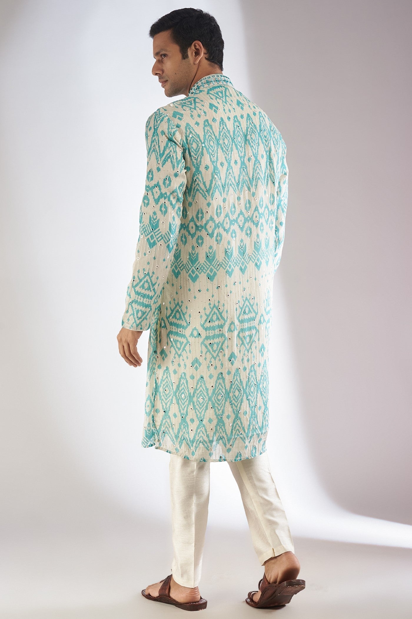 Blue Silk Printed & Embroidered Kurta Set