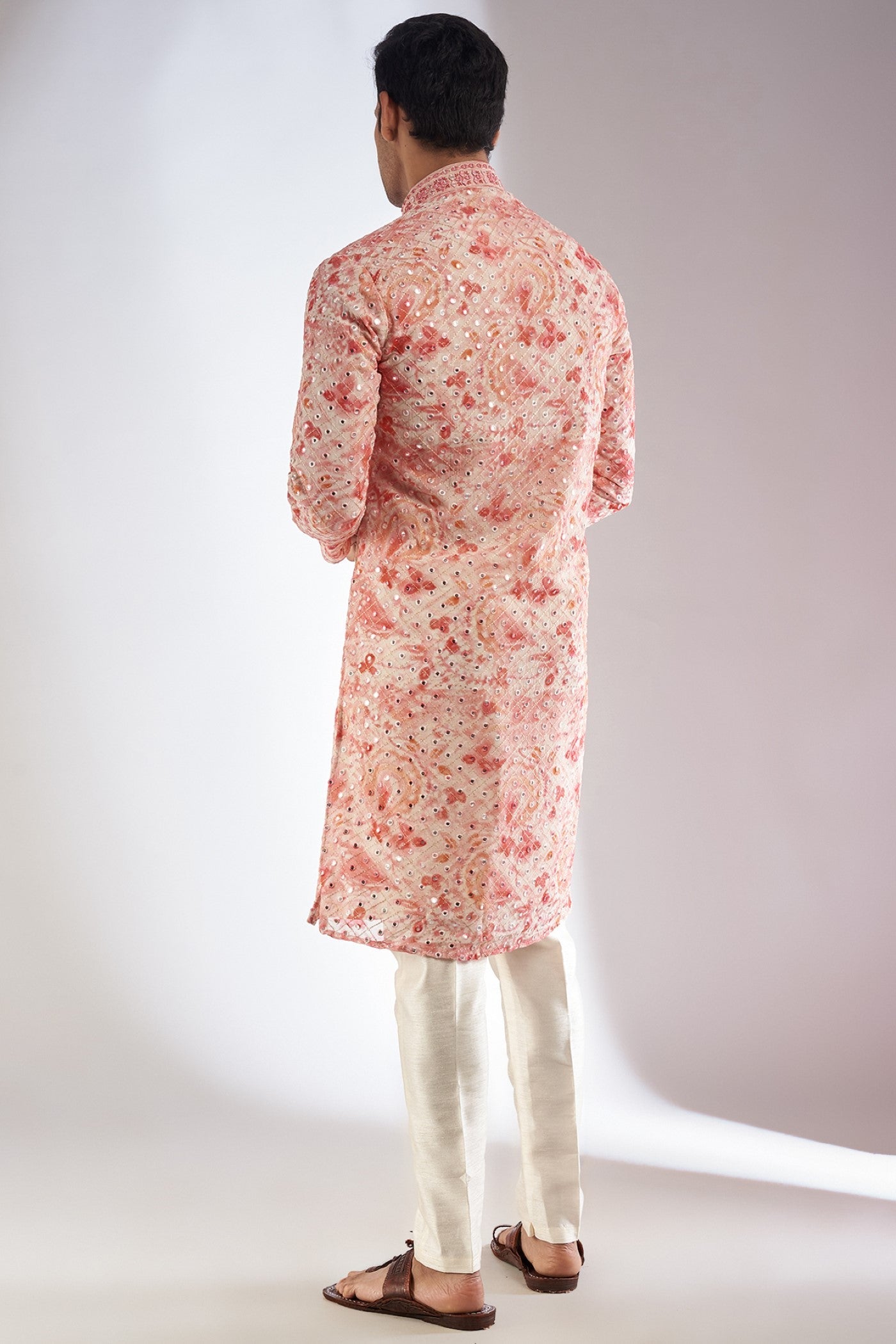 Pink Silk Printed & Embroidered Kurta Set