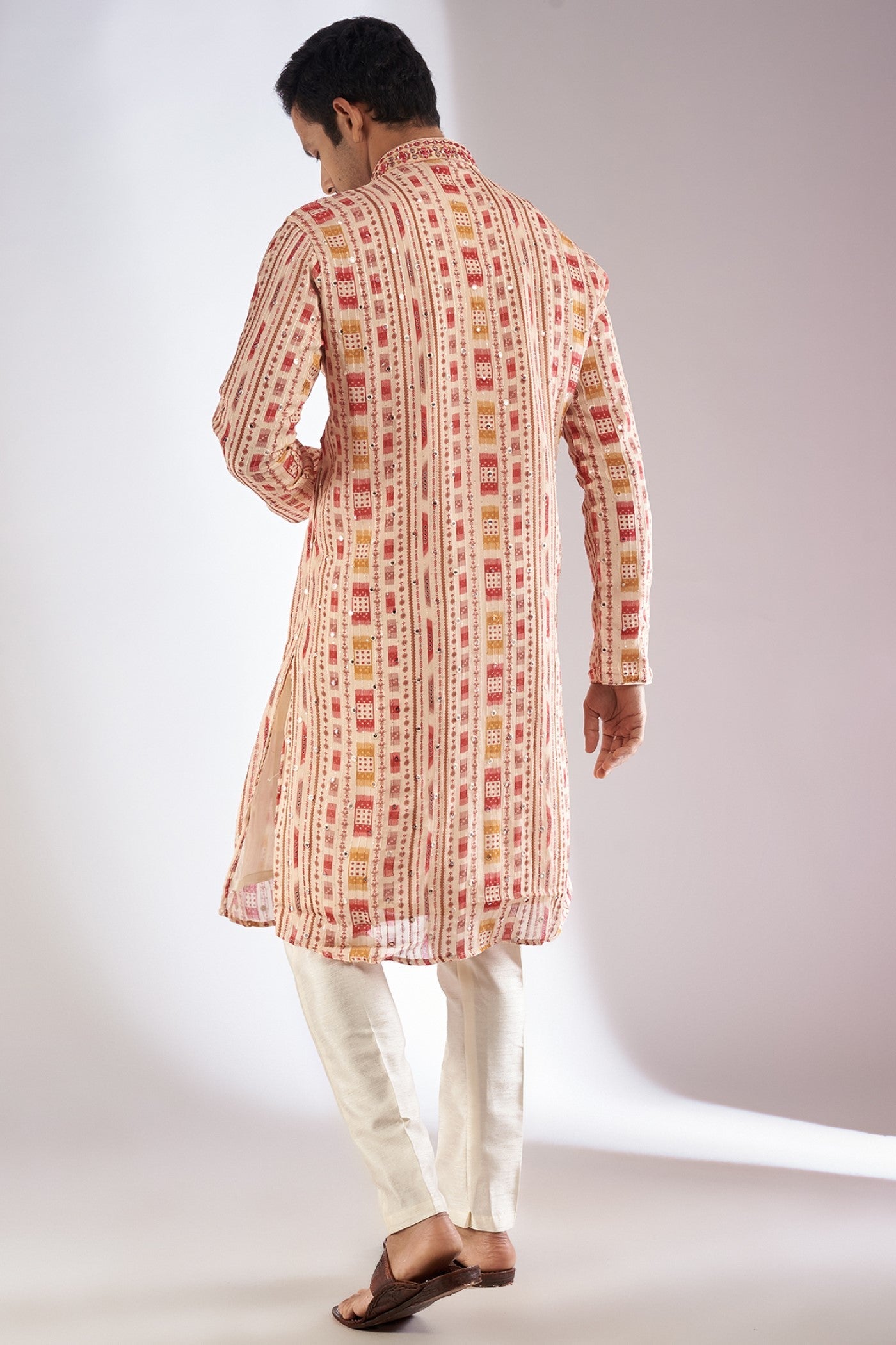 Multi-Colored Silk Printed & Embroidered Kurta Set