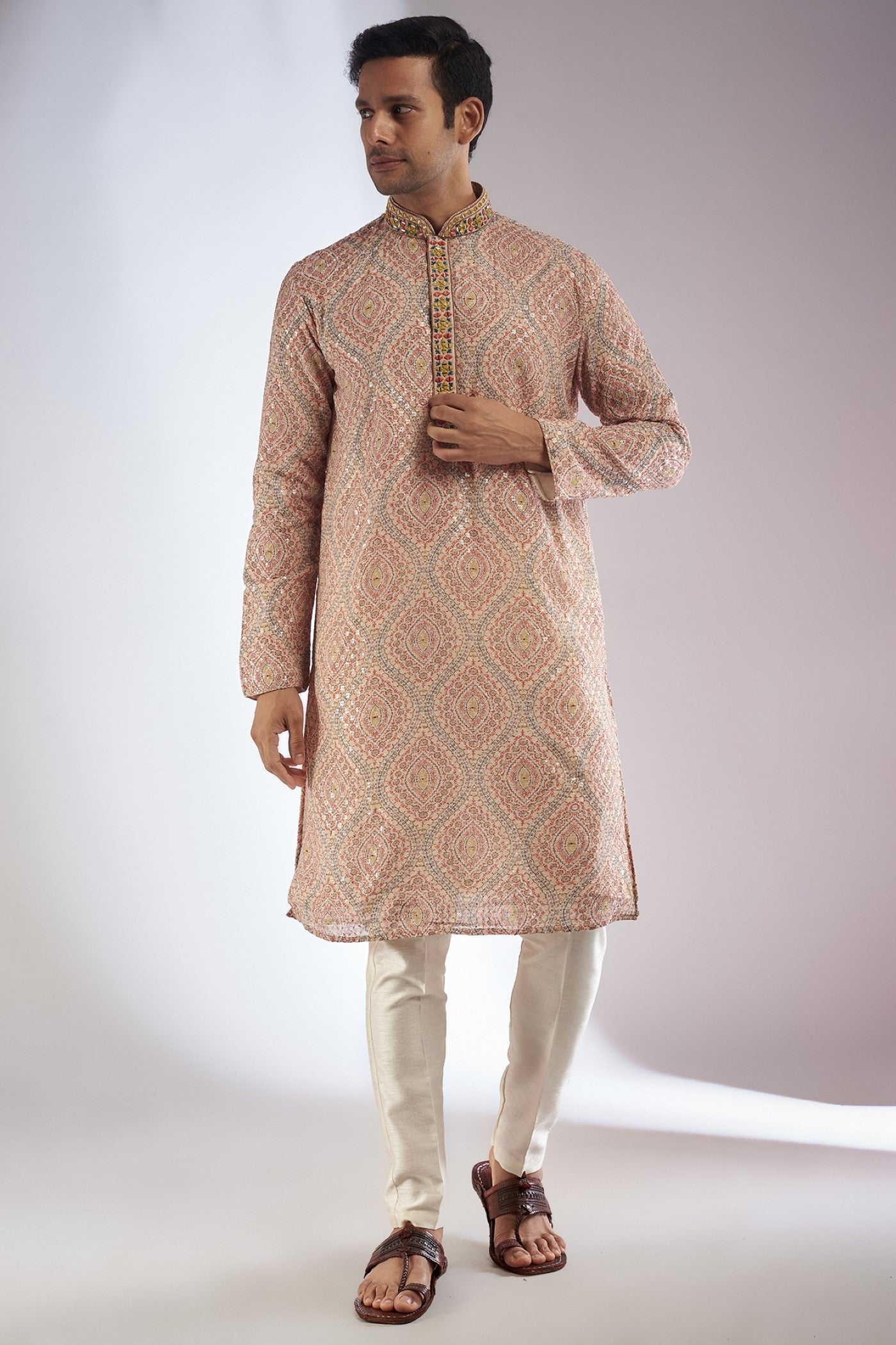 Orange Georgette Printed & Embroidered Kurta Set