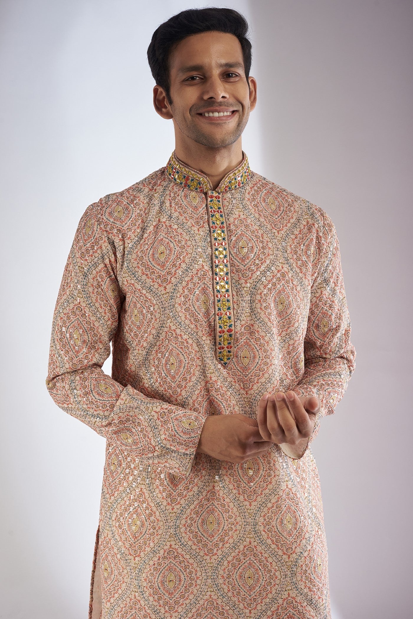 Orange Georgette Printed & Embroidered Kurta Set